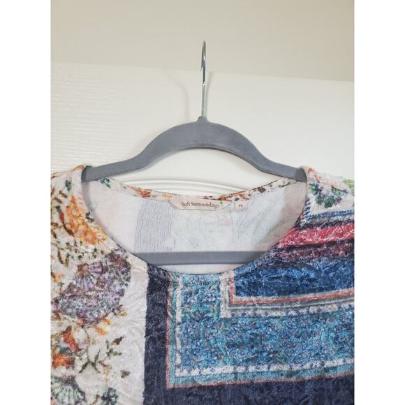Soft Surroundings Multicolor Floral Patchwork Crushed Velvet Ashbury Top Sz PS - Picture 3 of 11